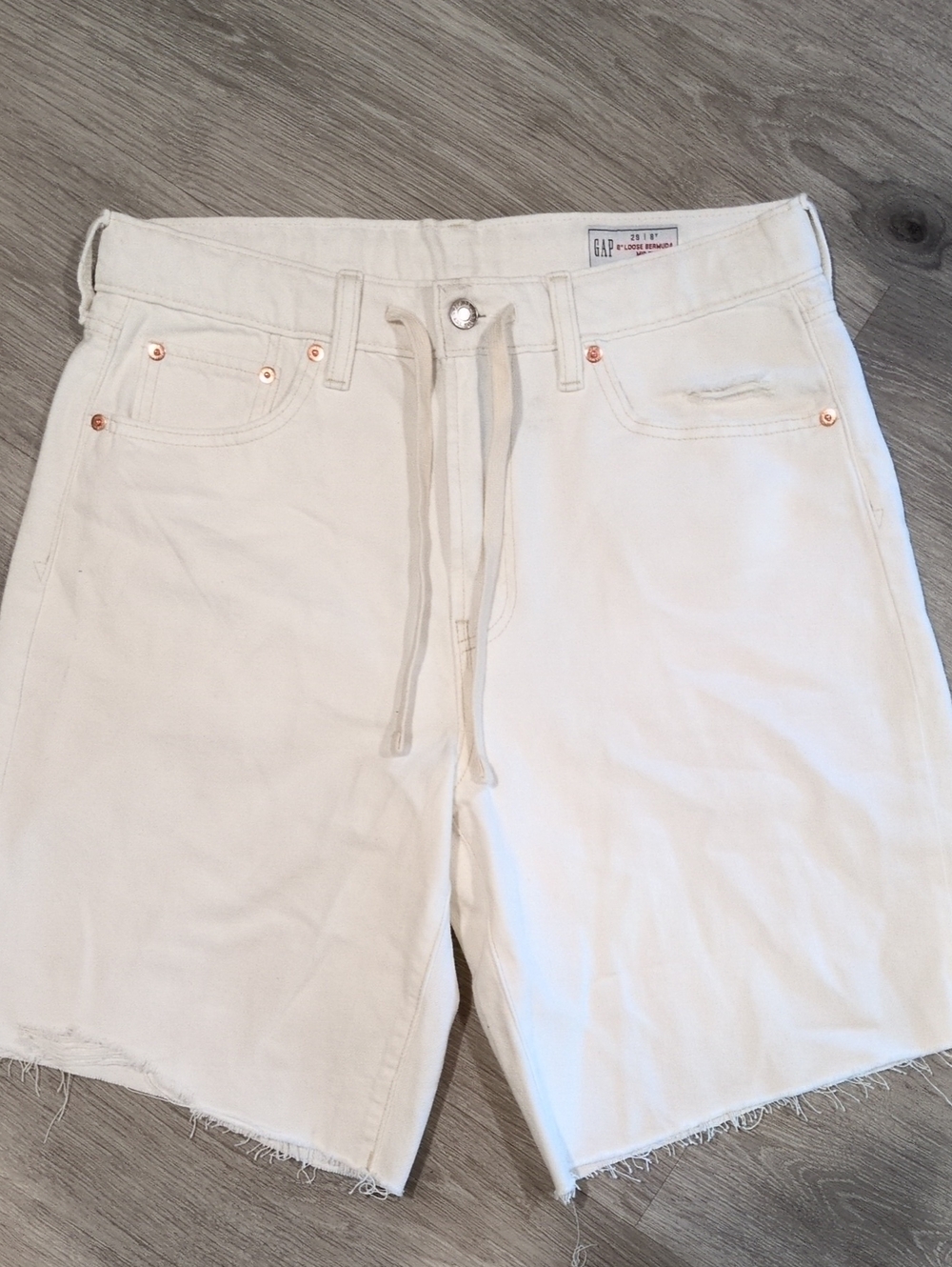 GAP Women's White Drawstring Denim Shorts Loose Bermuda 29